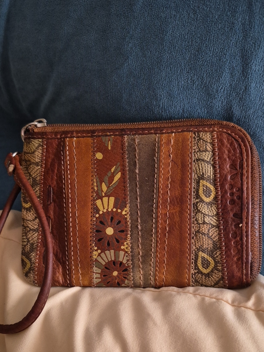 Vintage Fossil Boho Leather Wristlet Wallet Pouch